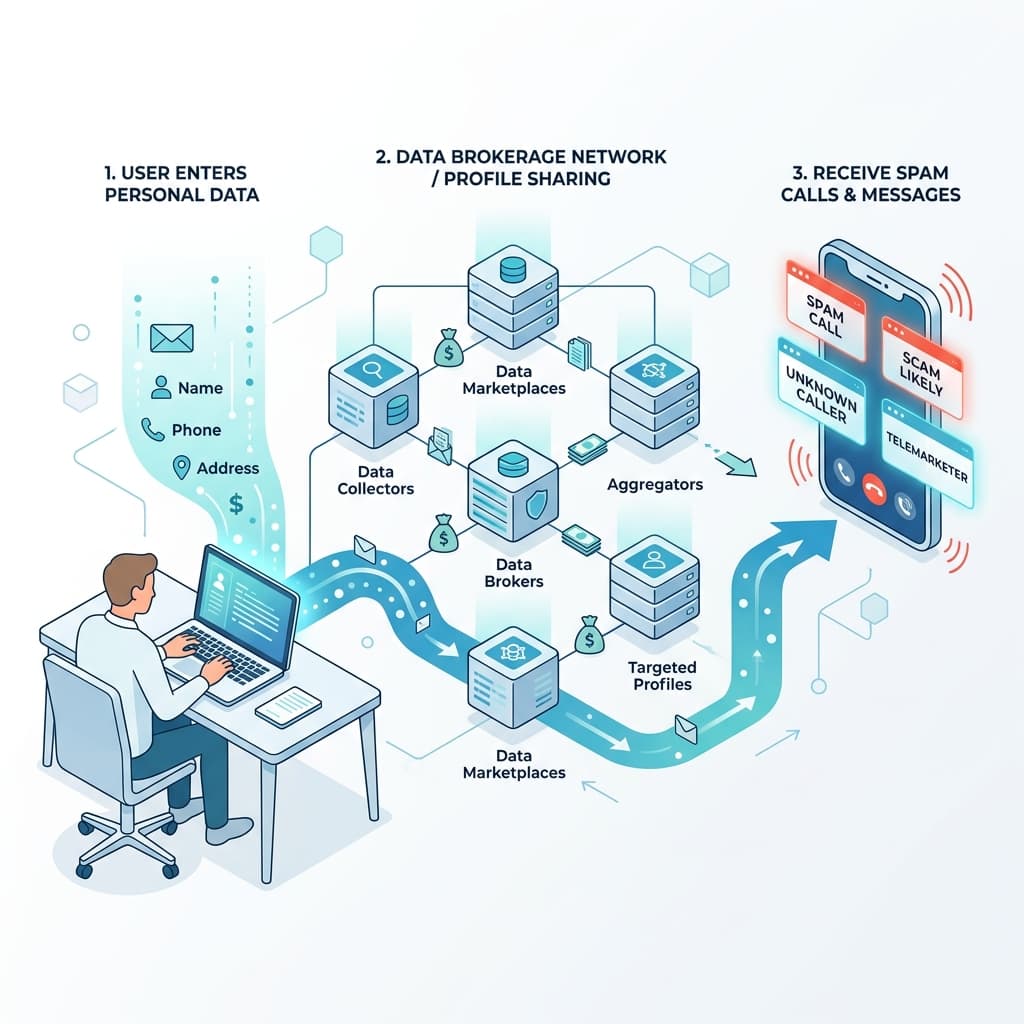 Data Flow from Laptop to Data Brokers to Spam Calls